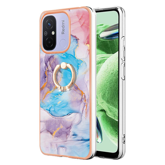 YB IMD Series-6 For Xiaomi Redmi 12C 4G / 11A 4G Phone Case IMD IML Electroplating TPU Phone Shell with Kickstand