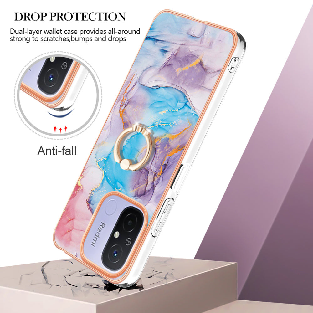 YB IMD Series-6 For Xiaomi Redmi 12C 4G / 11A 4G Phone Case IMD IML Electroplating TPU Phone Shell with Kickstand