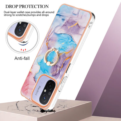 YB IMD Series-6 For Xiaomi Redmi 12C 4G / 11A 4G Phone Case IMD IML Electroplating TPU Phone Shell with Kickstand