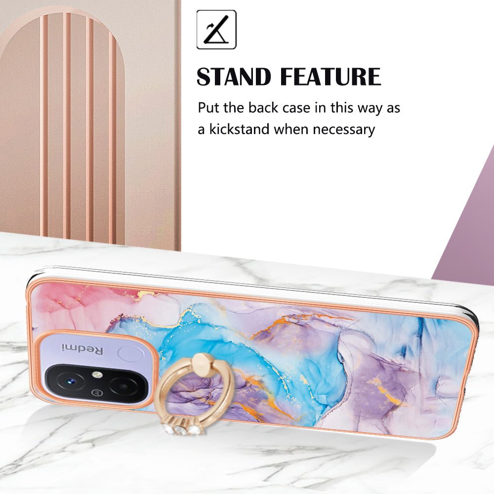 YB IMD Series-6 For Xiaomi Redmi 12C 4G / 11A 4G Phone Case IMD IML Electroplating TPU Phone Shell with Kickstand