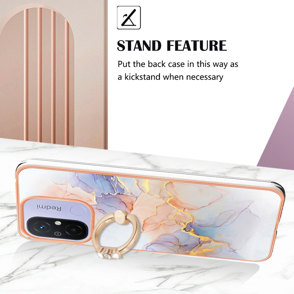 YB IMD Series-6 For Xiaomi Redmi 12C 4G / 11A 4G Phone Case IMD IML Electroplating TPU Phone Shell with Kickstand