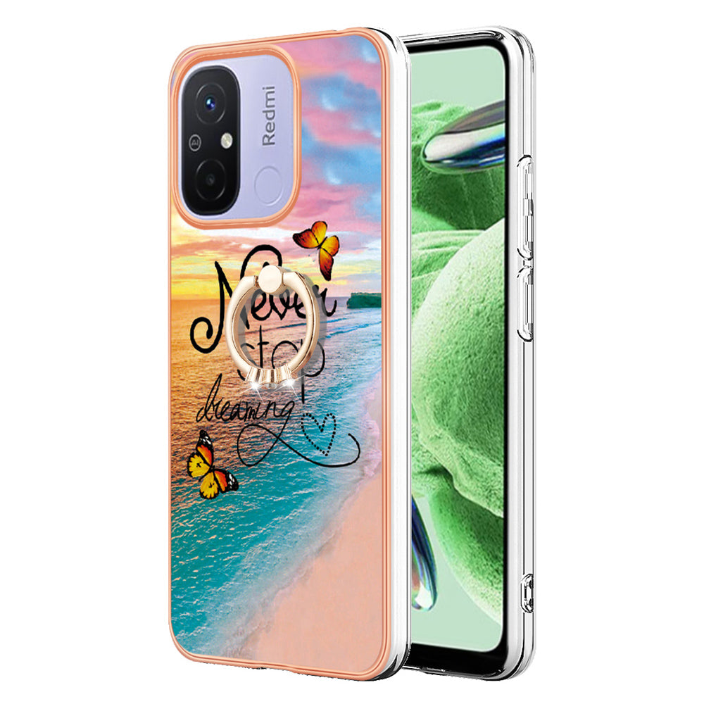 YB IMD Series-6 For Xiaomi Redmi 12C 4G / 11A 4G Phone Case IMD IML Electroplating TPU Phone Shell with Kickstand