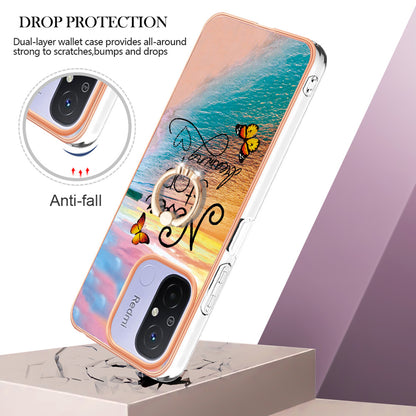 YB IMD Series-6 For Xiaomi Redmi 12C 4G / 11A 4G Phone Case IMD IML Electroplating TPU Phone Shell with Kickstand