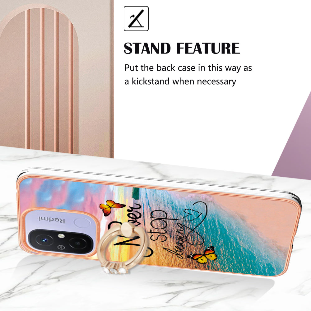 YB IMD Series-6 For Xiaomi Redmi 12C 4G / 11A 4G Phone Case IMD IML Electroplating TPU Phone Shell with Kickstand