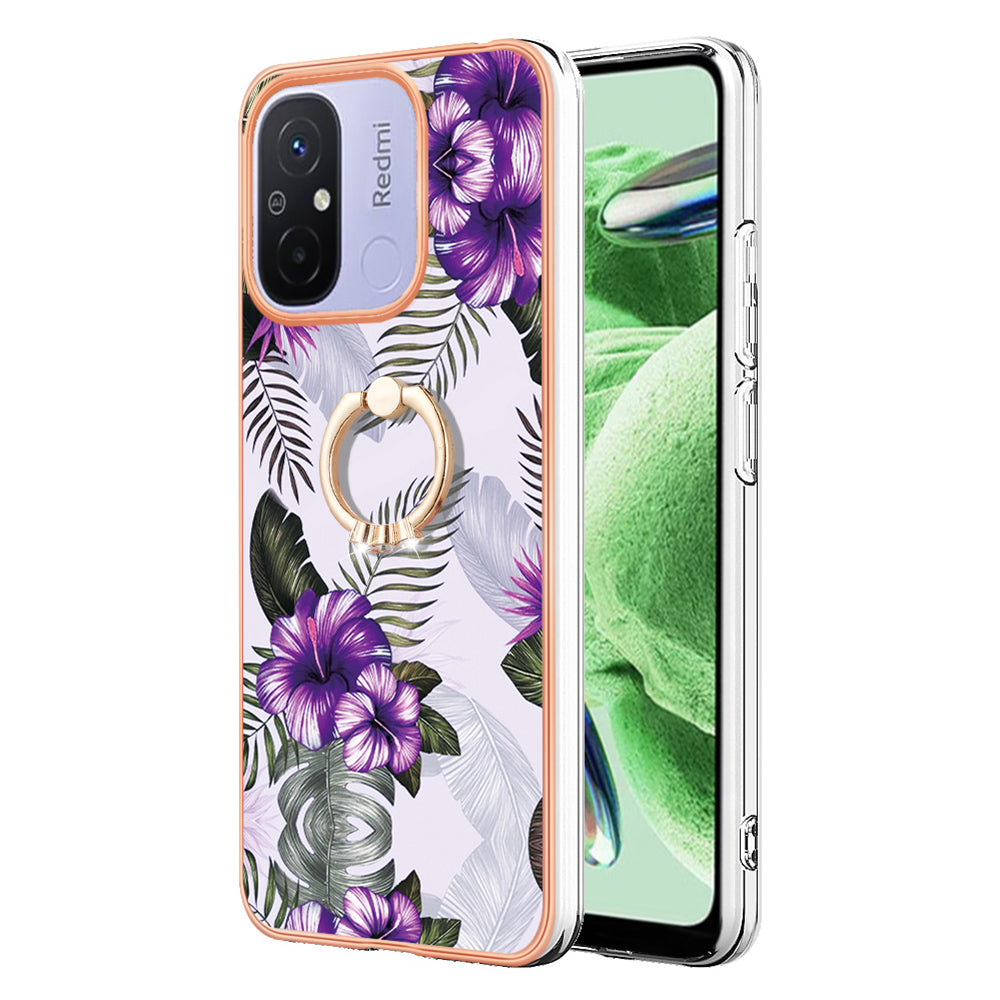 YB IMD Series-6 For Xiaomi Redmi 12C 4G / 11A 4G Phone Case IMD IML Electroplating TPU Phone Shell with Kickstand