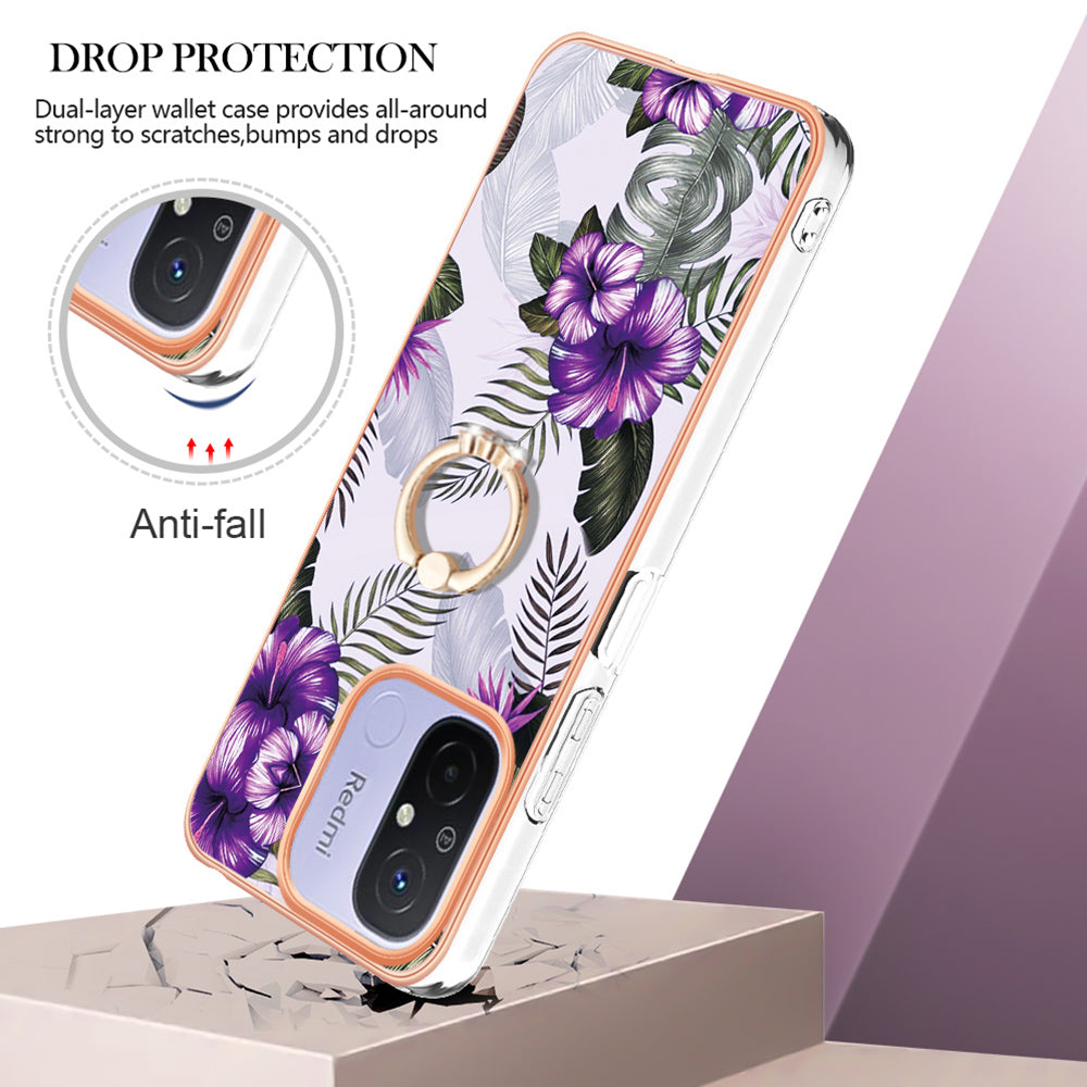 YB IMD Series-6 For Xiaomi Redmi 12C 4G / 11A 4G Phone Case IMD IML Electroplating TPU Phone Shell with Kickstand