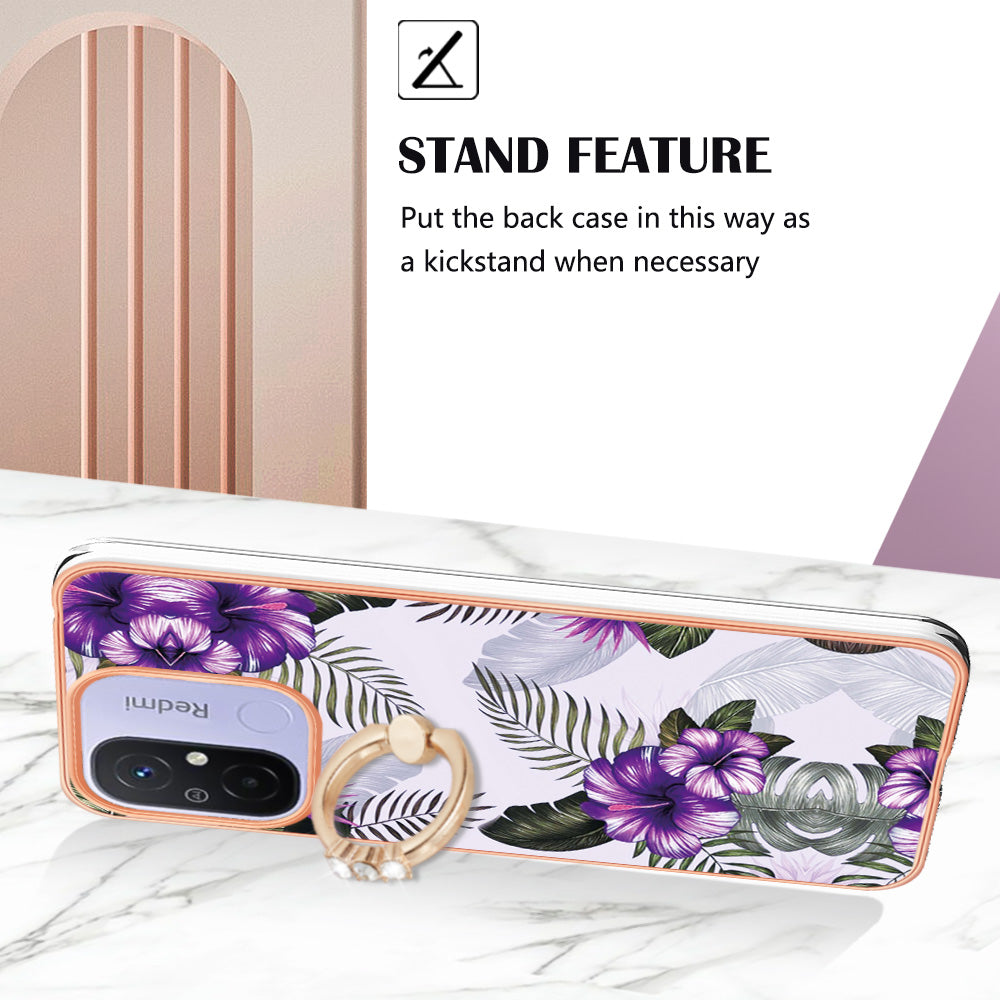 YB IMD Series-6 For Xiaomi Redmi 12C 4G / 11A 4G Phone Case IMD IML Electroplating TPU Phone Shell with Kickstand
