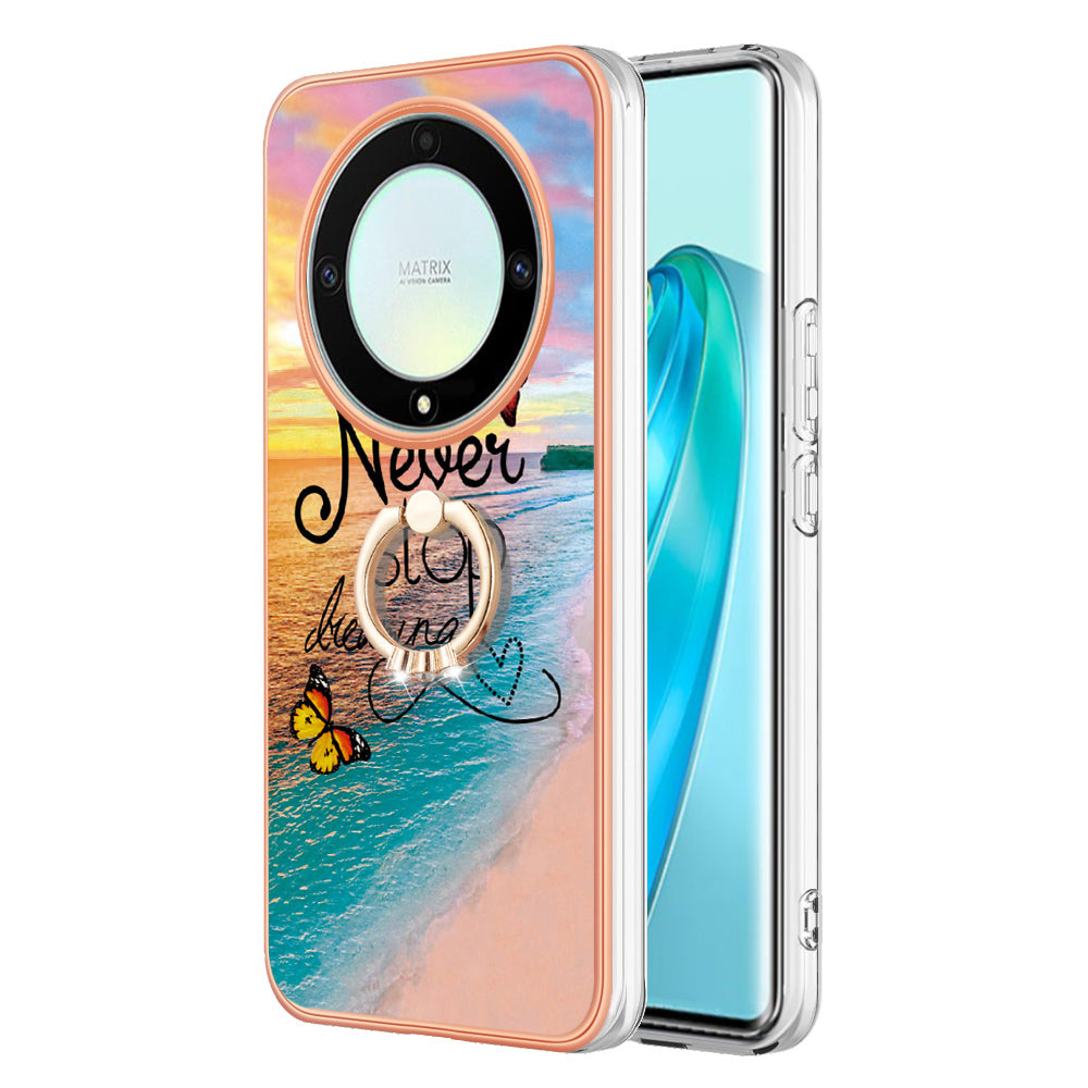 YB IMD Series-6 for Honor X9a 5G / Magic5 Lite 5G TPU Phone Case Marble Pattern Electroplated Frame Kickstand Cover