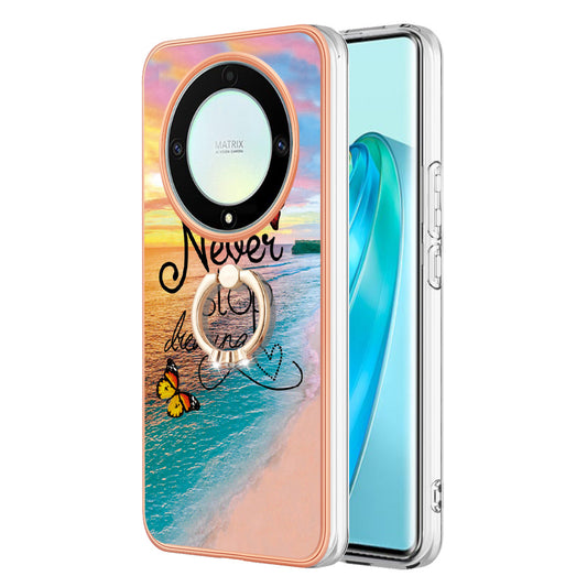 YB IMD Series-6 for Honor X9a 5G / Magic5 Lite 5G TPU Phone Case Marble Pattern Electroplated Frame Kickstand Cover