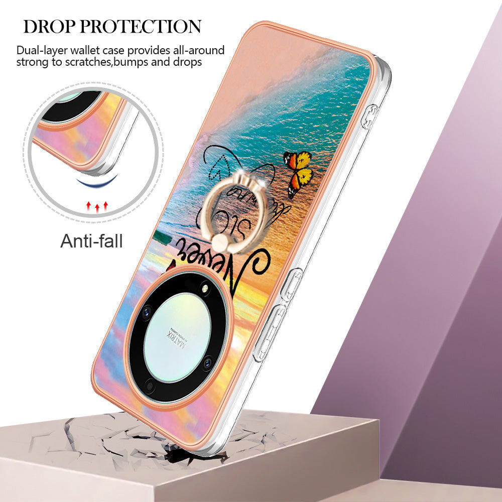 YB IMD Series-6 for Honor X9a 5G / Magic5 Lite 5G TPU Phone Case Marble Pattern Electroplated Frame Kickstand Cover