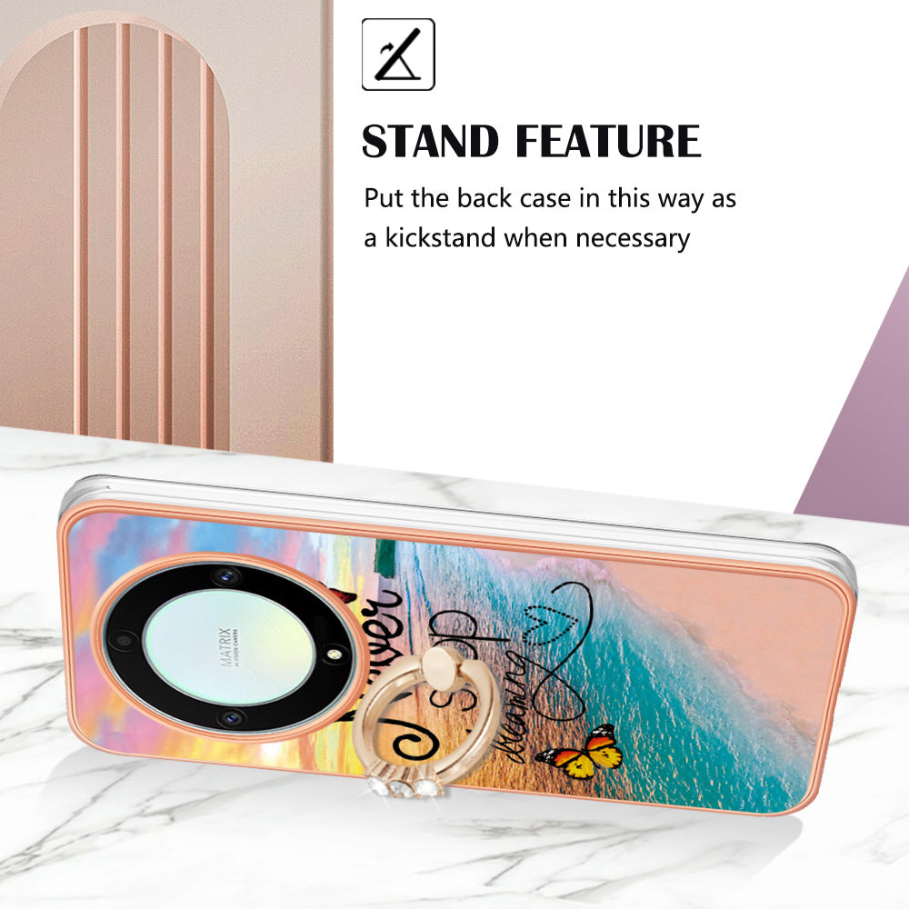 YB IMD Series-6 for Honor X9a 5G / Magic5 Lite 5G TPU Phone Case Marble Pattern Electroplated Frame Kickstand Cover