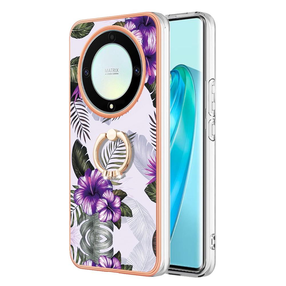 YB IMD Series-6 for Honor X9a 5G / Magic5 Lite 5G TPU Phone Case Marble Pattern Electroplated Frame Kickstand Cover