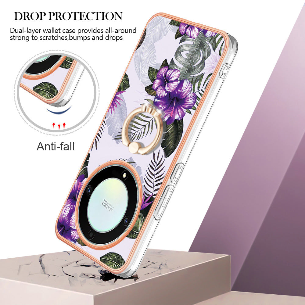 YB IMD Series-6 for Honor X9a 5G / Magic5 Lite 5G TPU Phone Case Marble Pattern Electroplated Frame Kickstand Cover