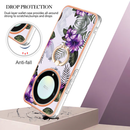YB IMD Series-6 for Honor X9a 5G / Magic5 Lite 5G TPU Phone Case Marble Pattern Electroplated Frame Kickstand Cover