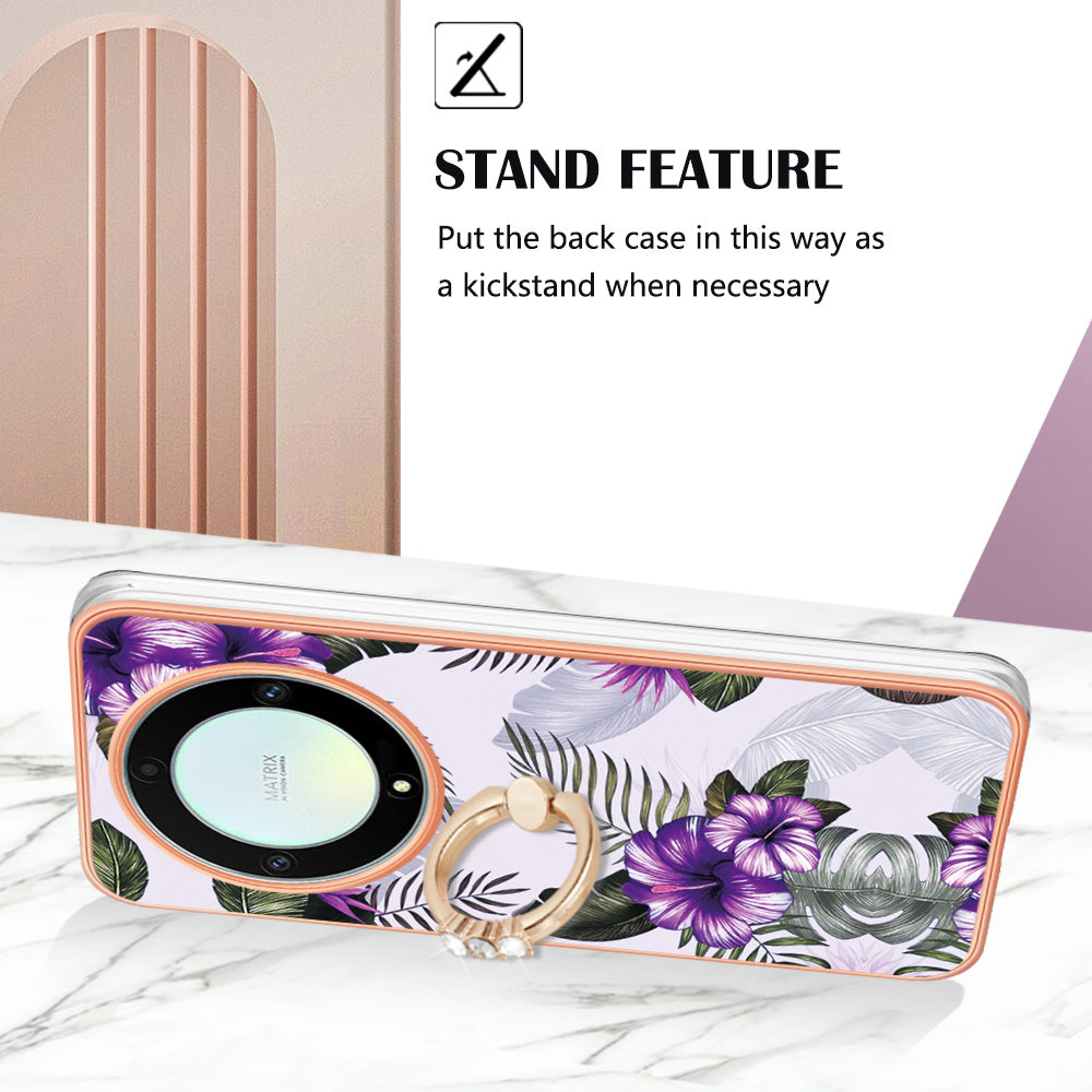 YB IMD Series-6 for Honor X9a 5G / Magic5 Lite 5G TPU Phone Case Marble Pattern Electroplated Frame Kickstand Cover