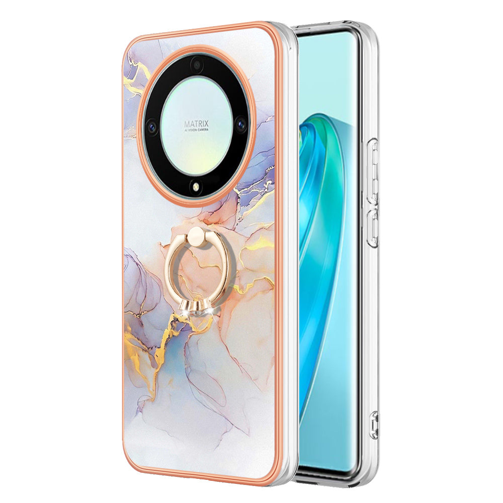 YB IMD Series-6 for Honor X9a 5G / Magic5 Lite 5G TPU Phone Case Marble Pattern Electroplated Frame Kickstand Cover