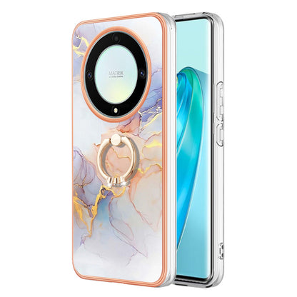 YB IMD Series-6 for Honor X9a 5G / Magic5 Lite 5G TPU Phone Case Marble Pattern Electroplated Frame Kickstand Cover