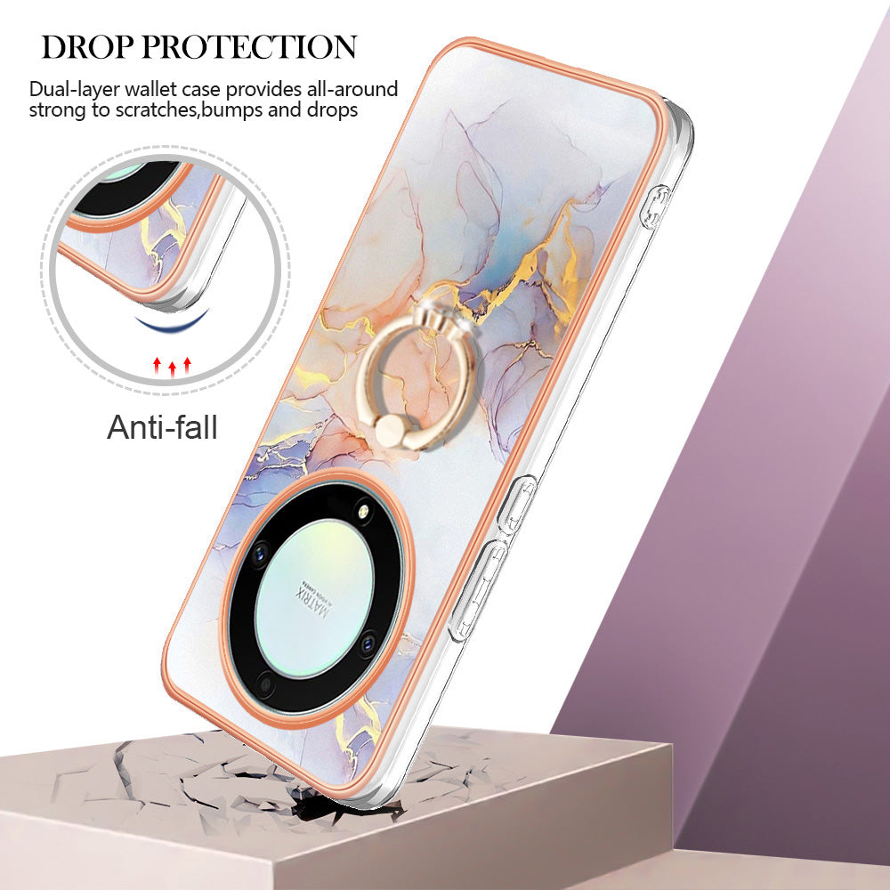 YB IMD Series-6 for Honor X9a 5G / Magic5 Lite 5G TPU Phone Case Marble Pattern Electroplated Frame Kickstand Cover