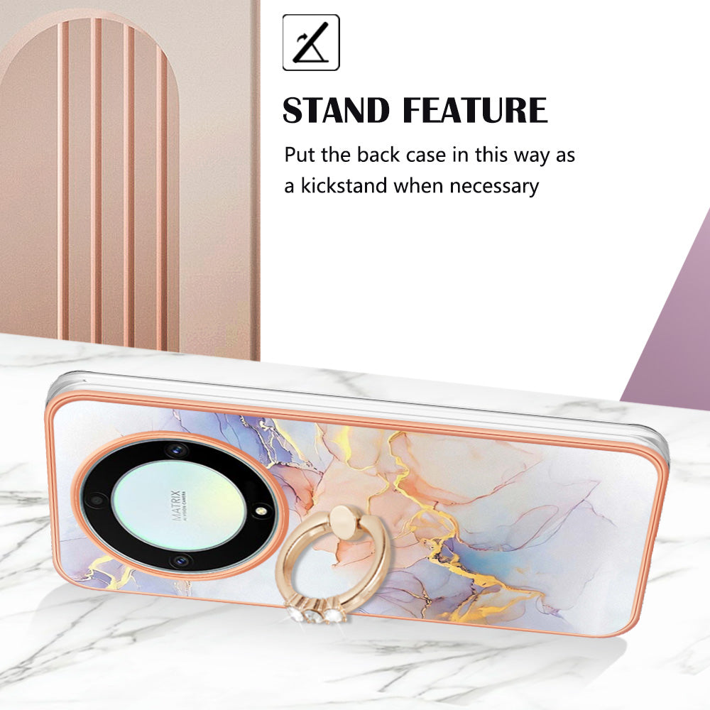 YB IMD Series-6 for Honor X9a 5G / Magic5 Lite 5G TPU Phone Case Marble Pattern Electroplated Frame Kickstand Cover