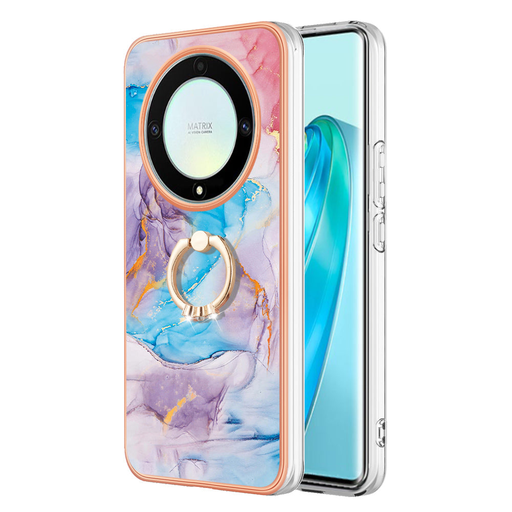 YB IMD Series-6 for Honor X9a 5G / Magic5 Lite 5G TPU Phone Case Marble Pattern Electroplated Frame Kickstand Cover