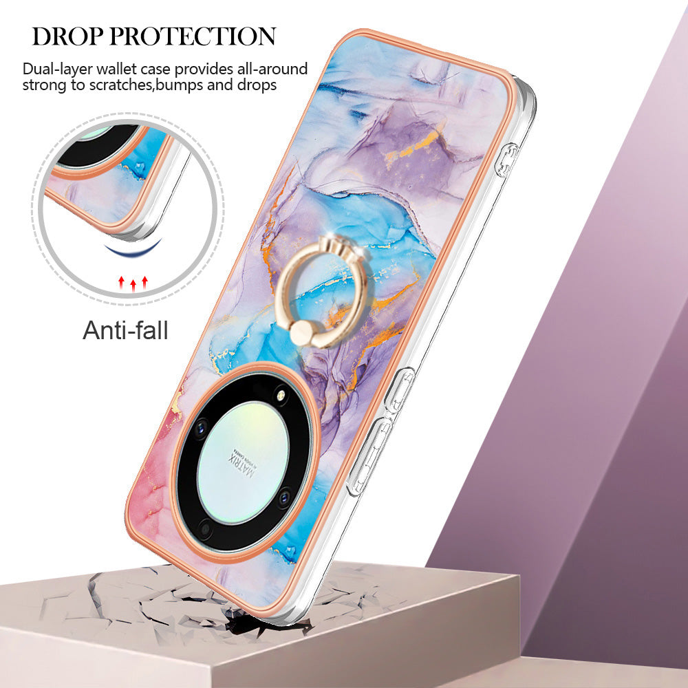 YB IMD Series-6 for Honor X9a 5G / Magic5 Lite 5G TPU Phone Case Marble Pattern Electroplated Frame Kickstand Cover