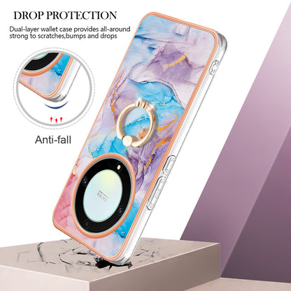 YB IMD Series-6 for Honor X9a 5G / Magic5 Lite 5G TPU Phone Case Marble Pattern Electroplated Frame Kickstand Cover