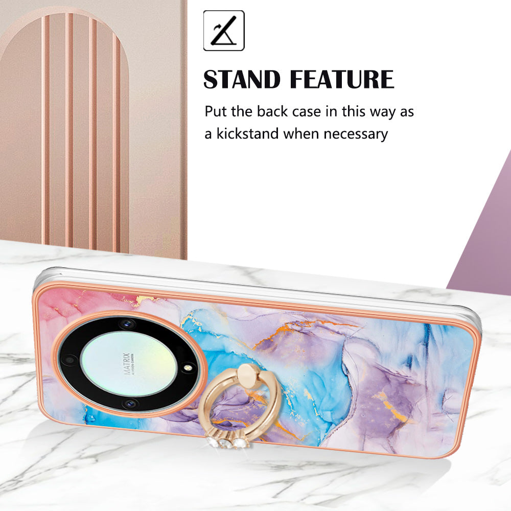 YB IMD Series-6 for Honor X9a 5G / Magic5 Lite 5G TPU Phone Case Marble Pattern Electroplated Frame Kickstand Cover