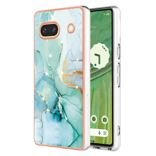 YB IMD Series-2 Marble Pattern Phone Case for Google Pixel 7a TPU Electroplated IMD Protective Cover