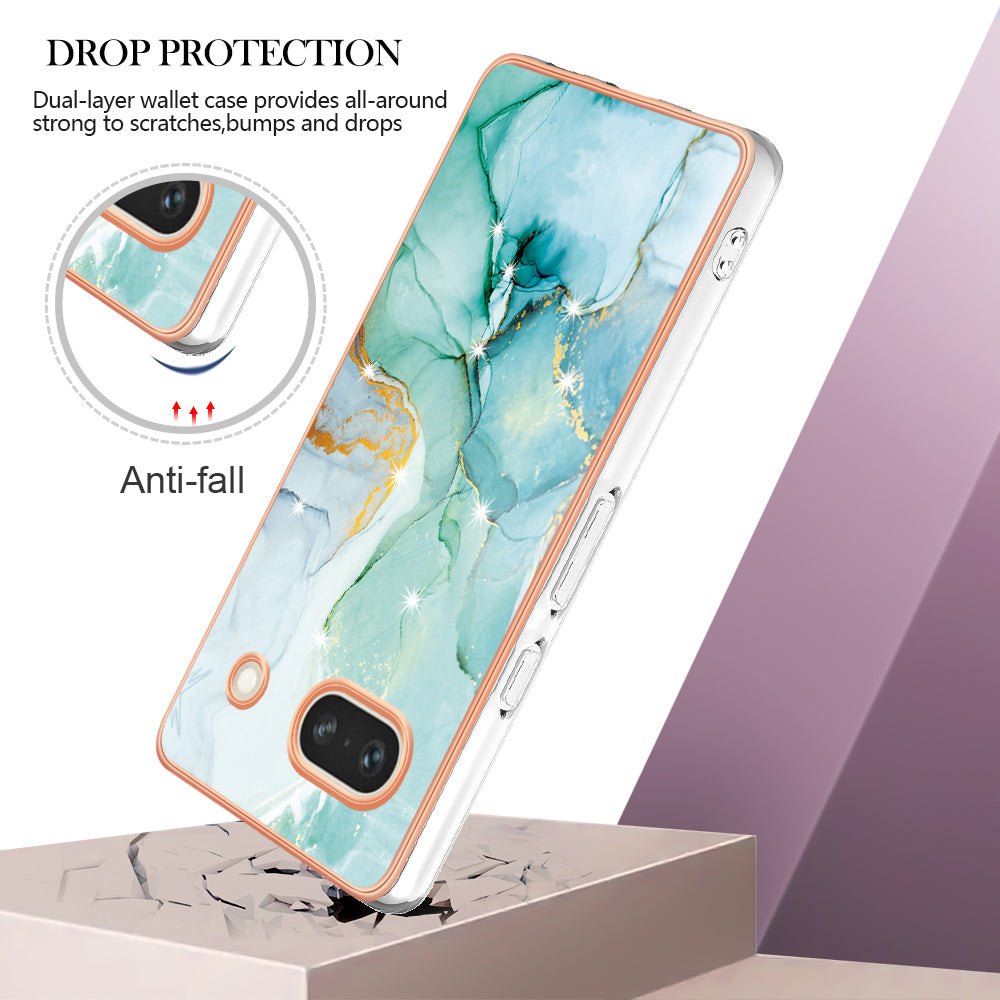 YB IMD Series-2 Marble Pattern Phone Case for Google Pixel 7a TPU Electroplated IMD Protective Cover