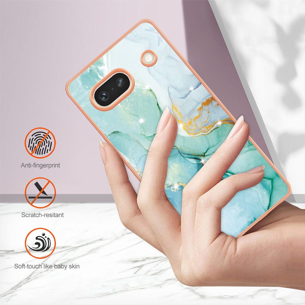 YB IMD Series-2 Marble Pattern Phone Case for Google Pixel 7a TPU Electroplated IMD Protective Cover