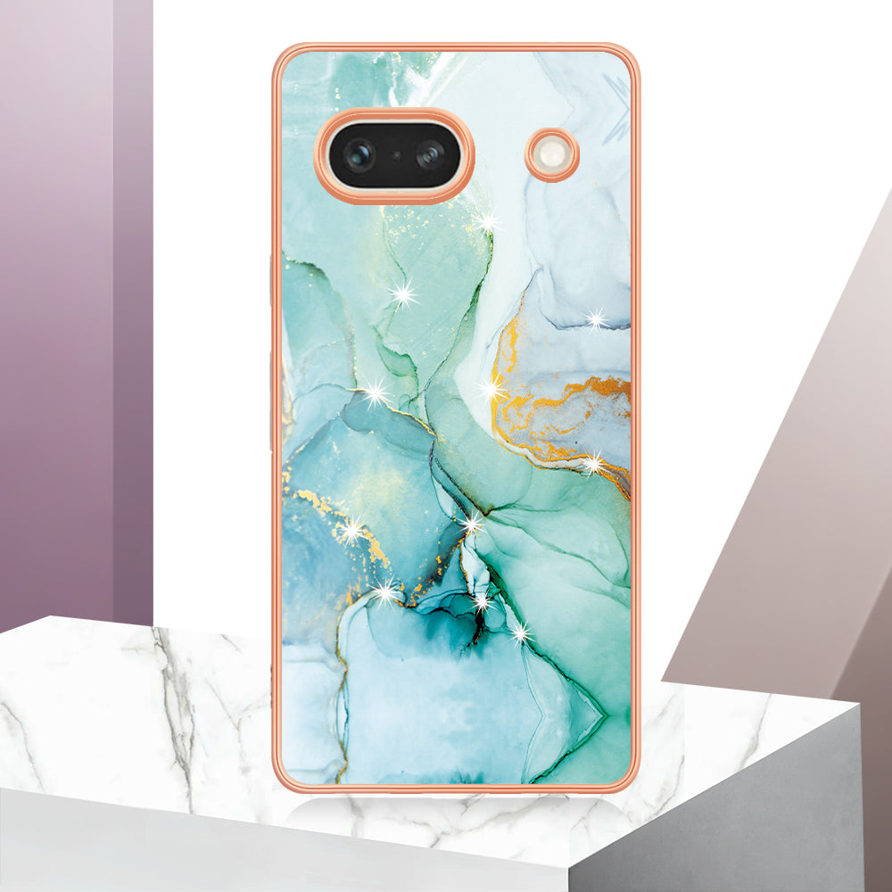 YB IMD Series-2 Marble Pattern Phone Case for Google Pixel 7a TPU Electroplated IMD Protective Cover