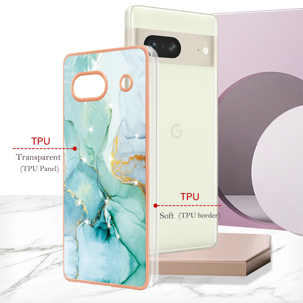 YB IMD Series-2 Marble Pattern Phone Case for Google Pixel 7a TPU Electroplated IMD Protective Cover