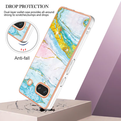 YB IMD Series-2 Marble Pattern Phone Case for Google Pixel 7a TPU Electroplated IMD Protective Cover