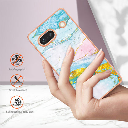 YB IMD Series-2 Marble Pattern Phone Case for Google Pixel 7a TPU Electroplated IMD Protective Cover