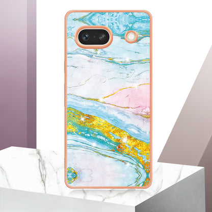 YB IMD Series-2 Marble Pattern Phone Case for Google Pixel 7a TPU Electroplated IMD Protective Cover