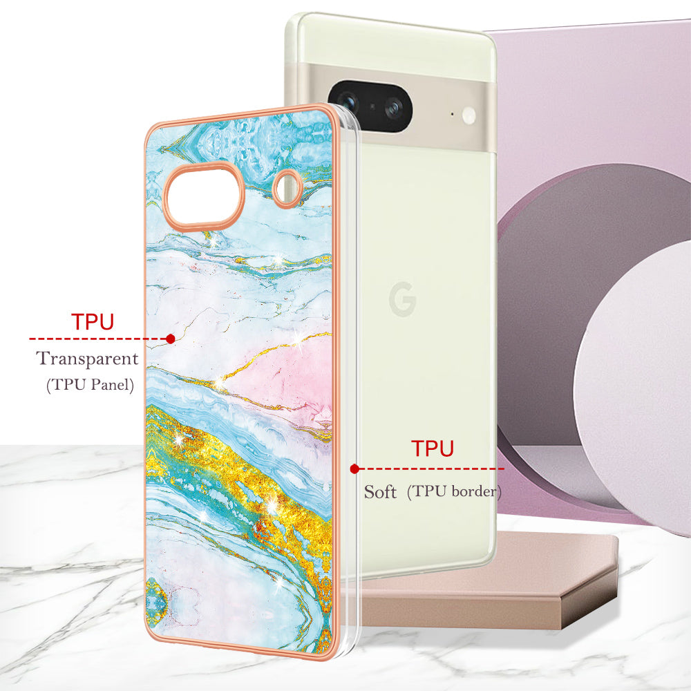 YB IMD Series-2 Marble Pattern Phone Case for Google Pixel 7a TPU Electroplated IMD Protective Cover