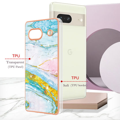 YB IMD Series-2 Marble Pattern Phone Case for Google Pixel 7a TPU Electroplated IMD Protective Cover