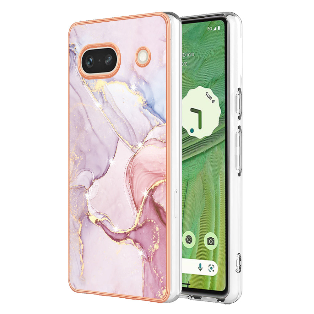 YB IMD Series-2 Marble Pattern Phone Case for Google Pixel 7a TPU Electroplated IMD Protective Cover