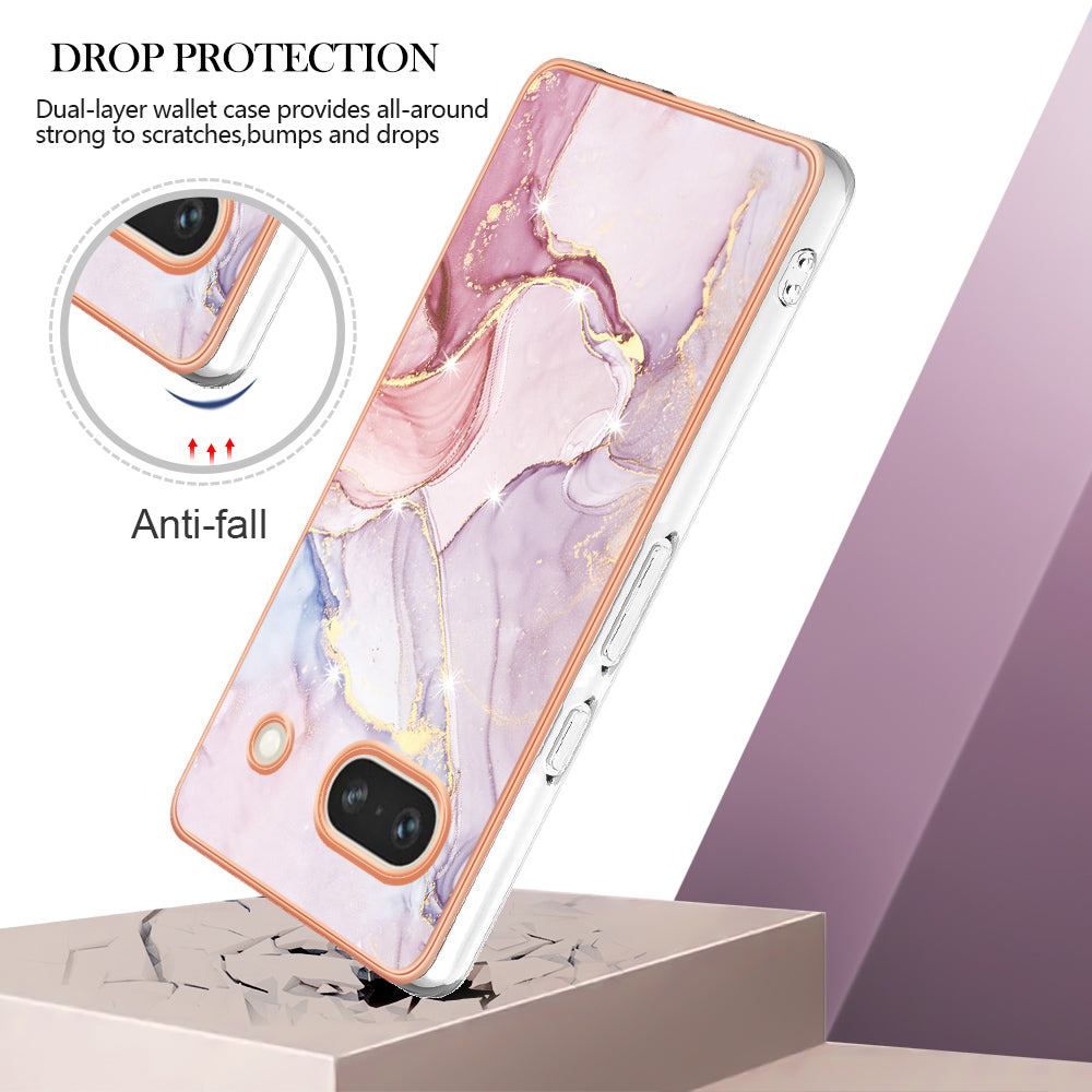 YB IMD Series-2 Marble Pattern Phone Case for Google Pixel 7a TPU Electroplated IMD Protective Cover