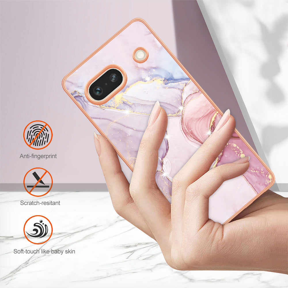 YB IMD Series-2 Marble Pattern Phone Case for Google Pixel 7a TPU Electroplated IMD Protective Cover