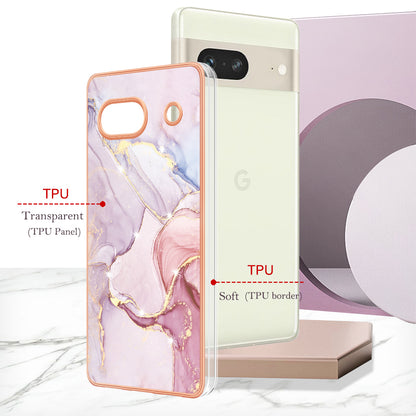 YB IMD Series-2 Marble Pattern Phone Case for Google Pixel 7a TPU Electroplated IMD Protective Cover