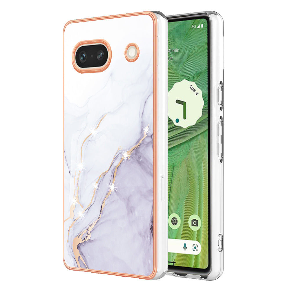 YB IMD Series-2 Marble Pattern Phone Case for Google Pixel 7a TPU Electroplated IMD Protective Cover