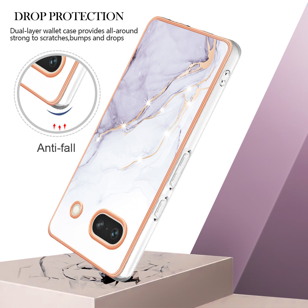 YB IMD Series-2 Marble Pattern Phone Case for Google Pixel 7a TPU Electroplated IMD Protective Cover