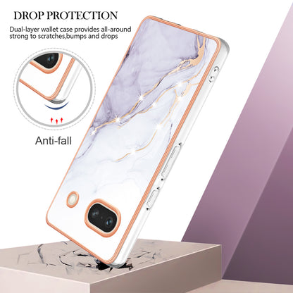 YB IMD Series-2 Marble Pattern Phone Case for Google Pixel 7a TPU Electroplated IMD Protective Cover