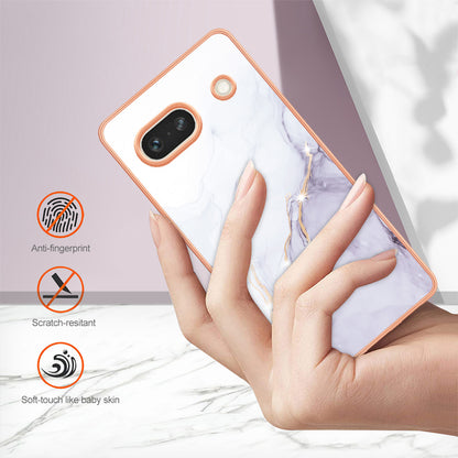 YB IMD Series-2 Marble Pattern Phone Case for Google Pixel 7a TPU Electroplated IMD Protective Cover