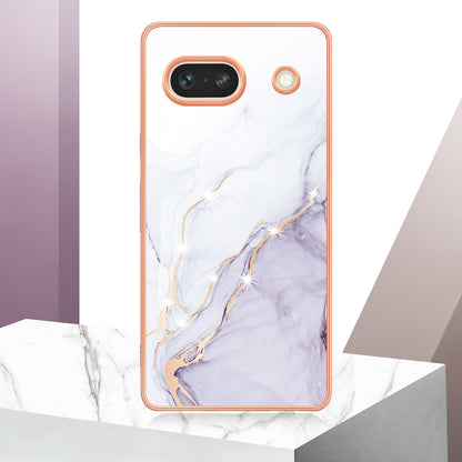 YB IMD Series-2 Marble Pattern Phone Case for Google Pixel 7a TPU Electroplated IMD Protective Cover