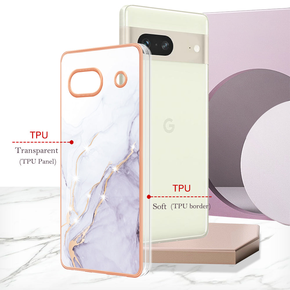 YB IMD Series-2 Marble Pattern Phone Case for Google Pixel 7a TPU Electroplated IMD Protective Cover