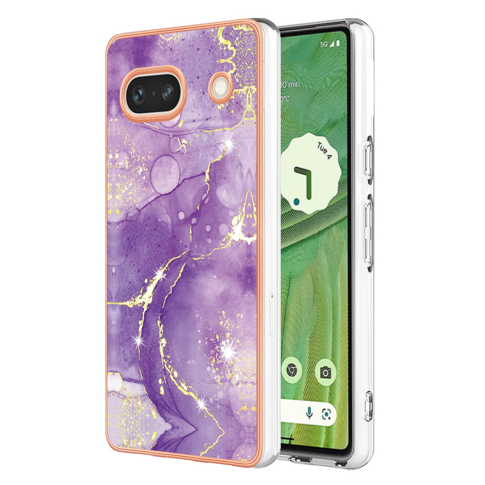 YB IMD Series-2 Marble Pattern Phone Case for Google Pixel 7a TPU Electroplated IMD Protective Cover