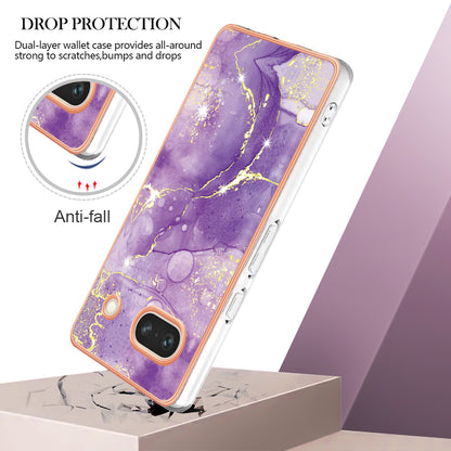 YB IMD Series-2 Marble Pattern Phone Case for Google Pixel 7a TPU Electroplated IMD Protective Cover
