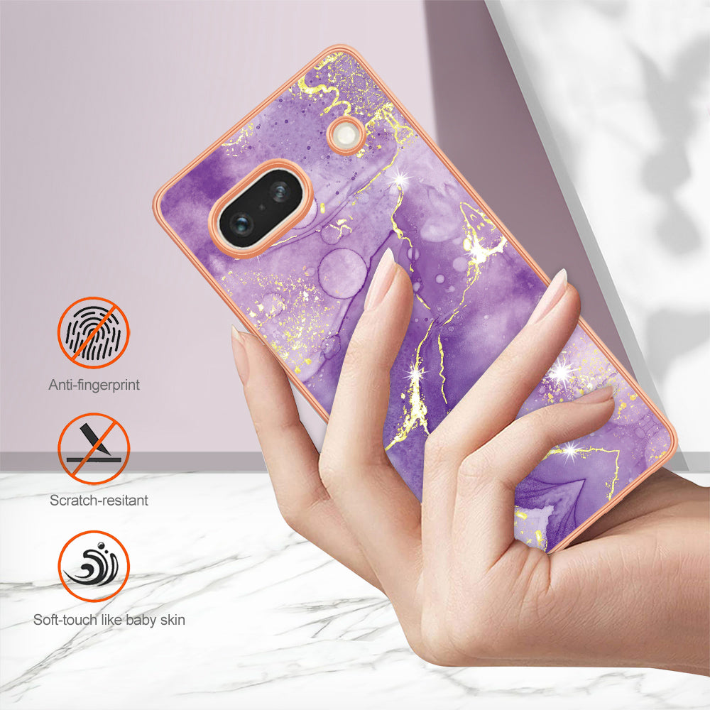 YB IMD Series-2 Marble Pattern Phone Case for Google Pixel 7a TPU Electroplated IMD Protective Cover